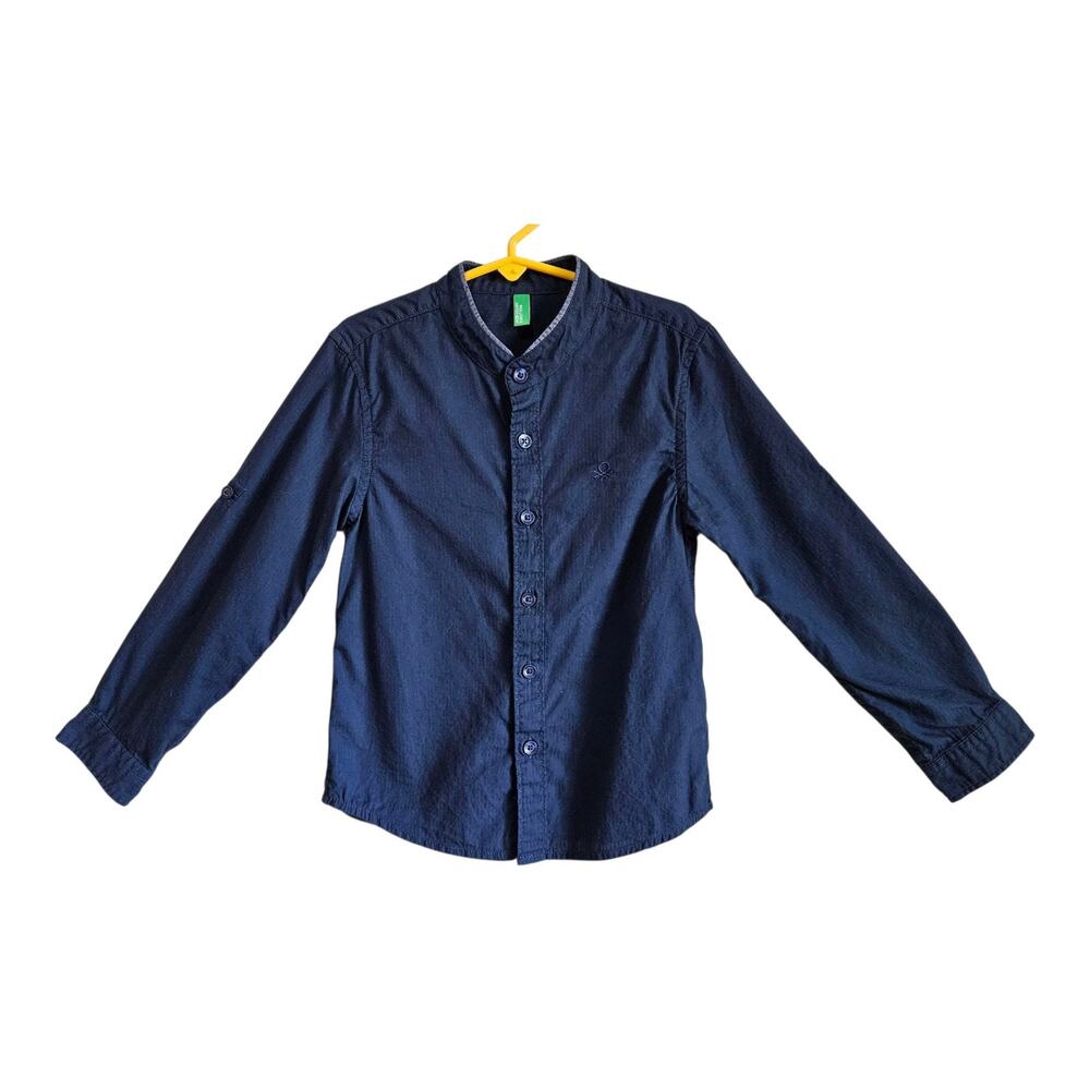 United Colors of Benetton Boy's 3T Shirt Button Up Embroidered Logo Navy Blue